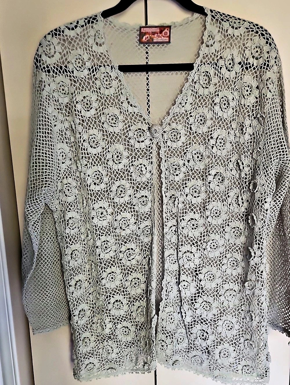 April Cornell Floral Lace Cardigan in Green Like New Szxl Ptp 23